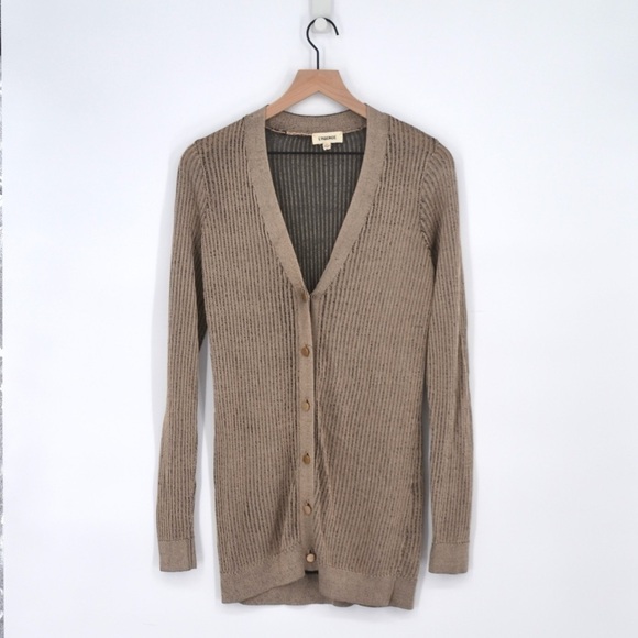 L'AGENCE Millie V-Neck Cardigan Button Down Ribbed Knit in Tan Women's S - Picture 2 of 10